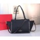 Valentino Small Rockstud Tote In Black Grain Calfskin