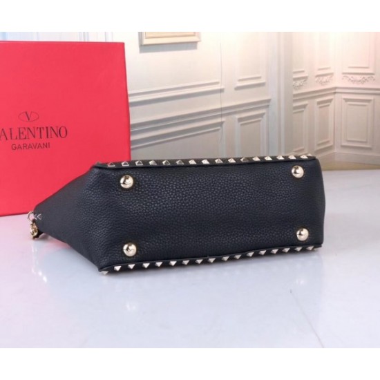 Valentino Small Rockstud Tote In Black Grain Calfskin