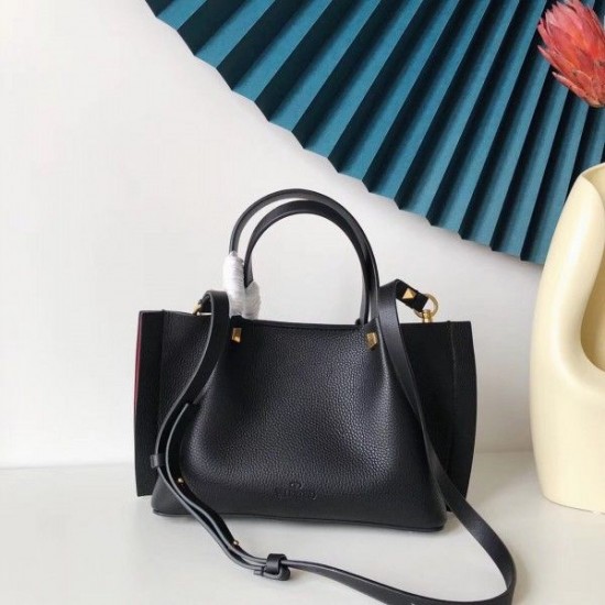 Valentino Vlogo Escape Small Shopper In Black Grainy Calfskin