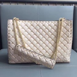 Valentino White Rockstud Spike Tote Bag 