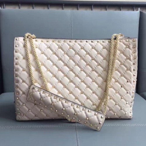 Valentino White Rockstud Spike Tote Bag 