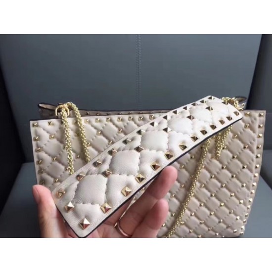 Valentino White Rockstud Spike Tote Bag 