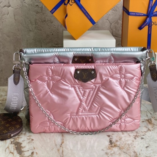 Louis Vuitton m21056 silver/pink down three-piece set maxi multi pochette accessoires handbag