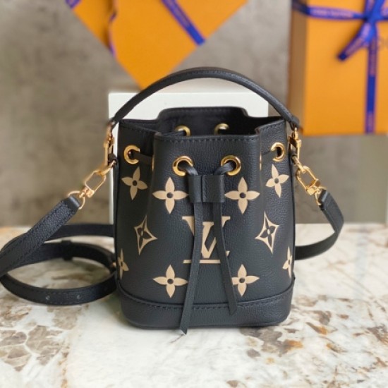 Louis Vuitton m46291 full leather black nano noé bucket bag