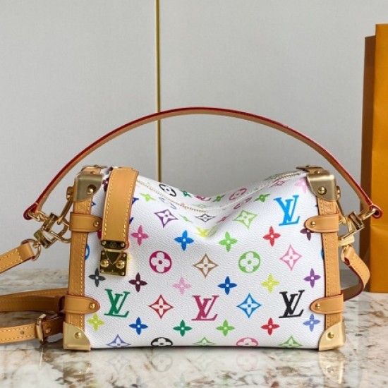 Louis Vuitton white with printed pattern nicolas ghesqui ère classic petite malle side trunk small handbag