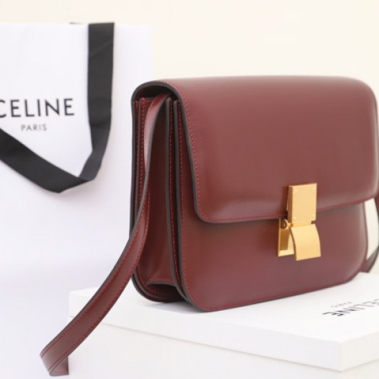 Celine 189173 dark red tea classic bag in box calfskin