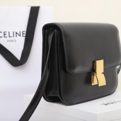 Celine 189173 black tea classic bag in box calfskin