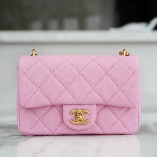 Chanel Pink& Gold Hardware French HAAS Calfskin Mini Classic Handbag