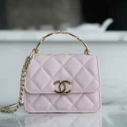 Chanel22S Enamel Handle Chain Bag Pink