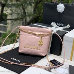 Chanel AS3980 Mini Light Pink Shiny Calfskin & Gold-Tone Metal Chanel 22 Mini Handbag