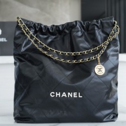 Chanel AS3262 Large Black Shiny Calfskin & Gold-Tone Metal Chanel 22 Large Handbag