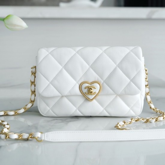 Chanel White & Love Enamel Buckle Italy Imported Lambskin New Mini Flap Bag