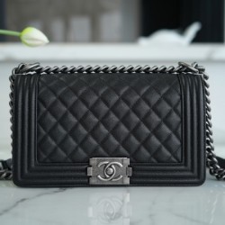 Chanel Black France Haas Calfskin Medium Boy Chanel Handbag