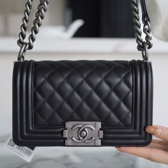 Chanel Black France Haas Calf Leather Small Boy Chanel Handbag