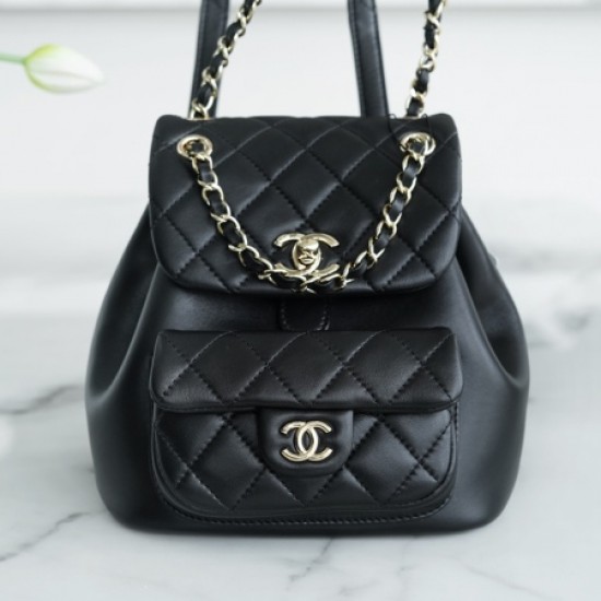 Chanel Black Italian Gaiera Lambskin Duma Backpack