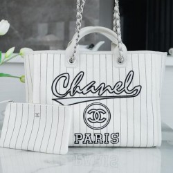 Chanel White & Silver Hardware Maxi Shopping Bag