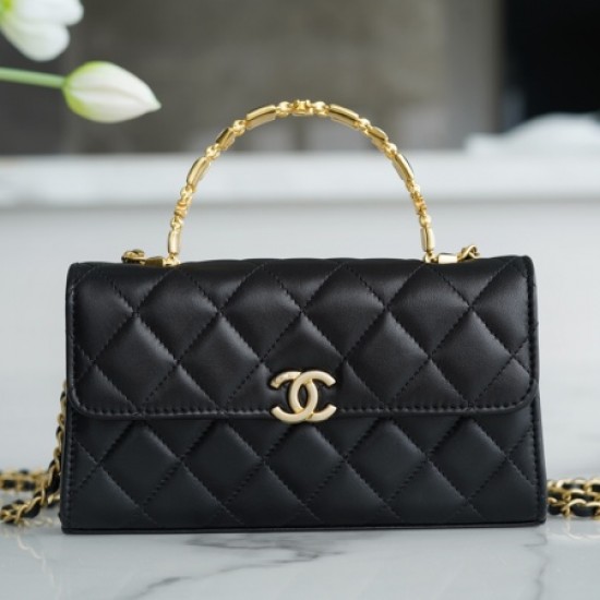 Chanel Black Large Italian Imported Lambskin 22B Enamel Buckle Kelly