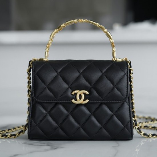 Chanel Black Medium Italian Imported Lambskin 22B Enamel Buckle Kelly