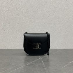 Celine 110973 Black Tea Chain Besace Triomphe In Shiny